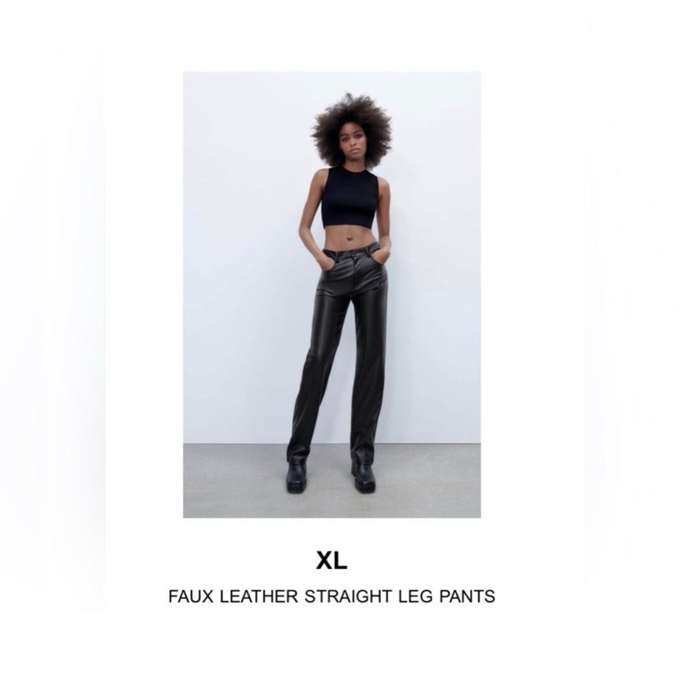 ZARA FAUX LEATHER STRAIGHT LEG PANTS